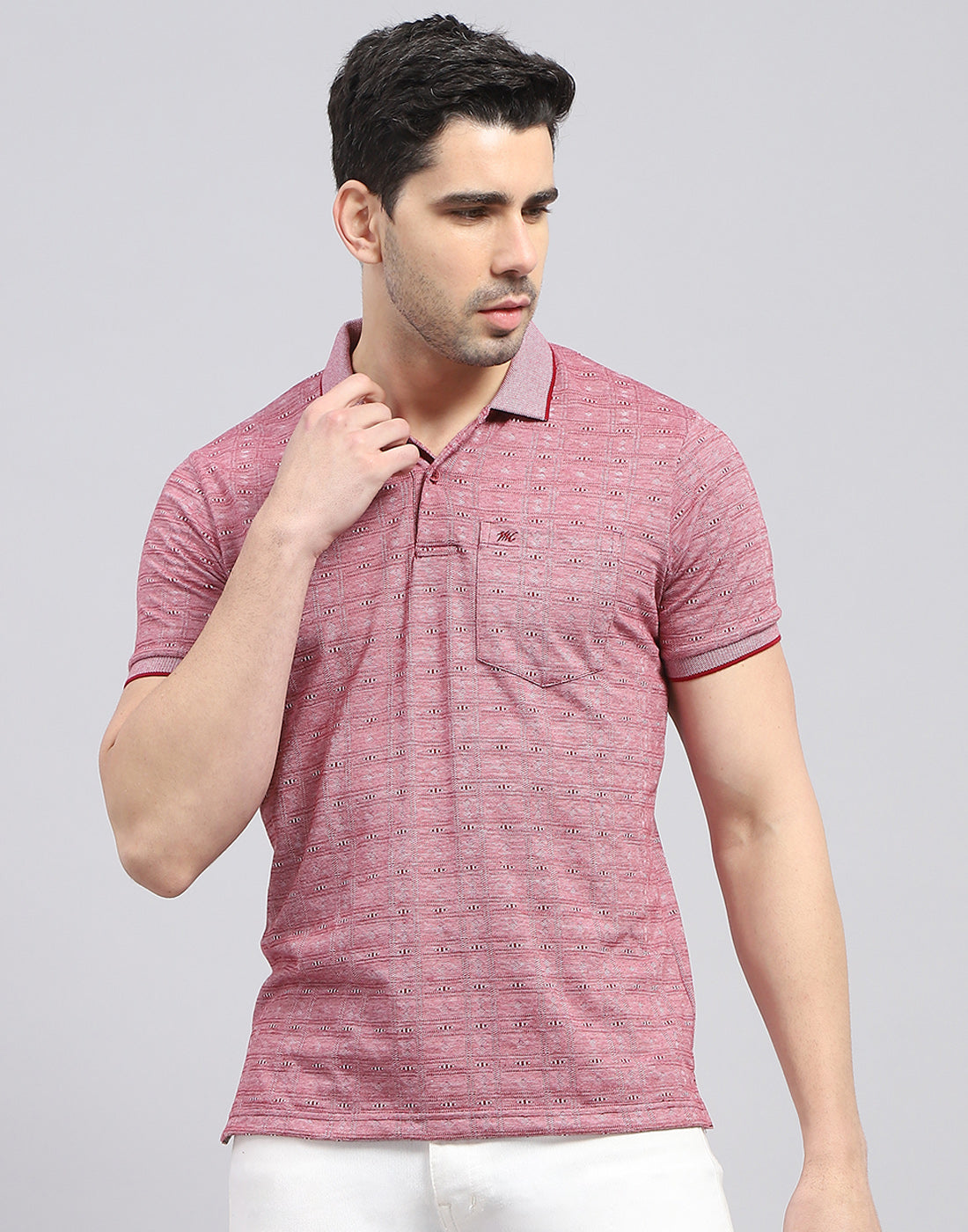 Men Maroon Printed Polo Collar Half Sleeve T-Shirt