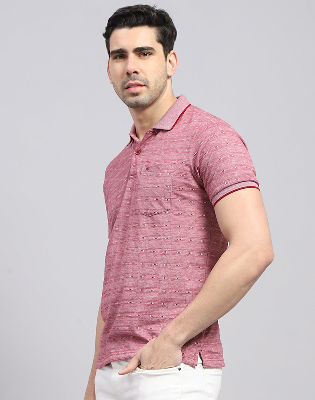 Men Maroon Printed Polo Collar Half Sleeve T-Shirt