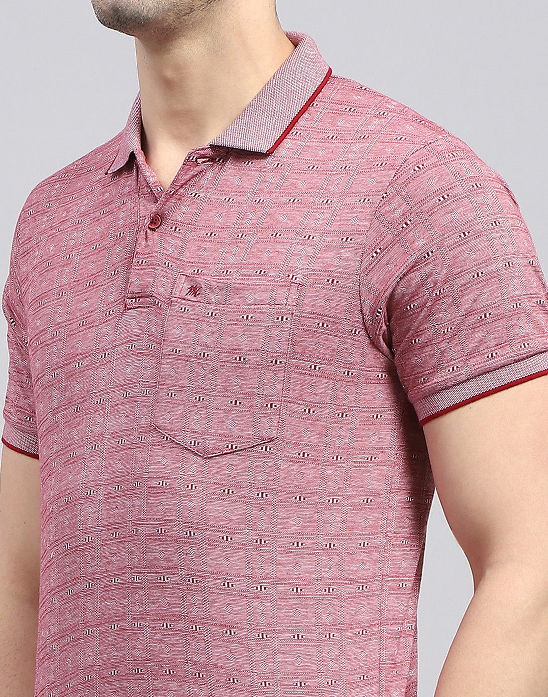 Men Maroon Printed Polo Collar Half Sleeve T-Shirt