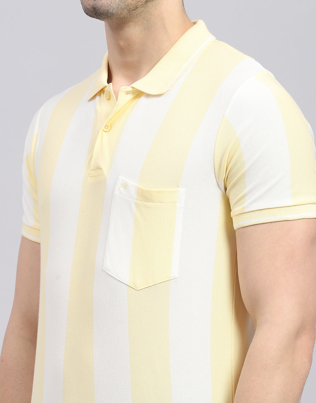 Men Yellow Stripe Polo Collar Half Sleeve T-Shirt