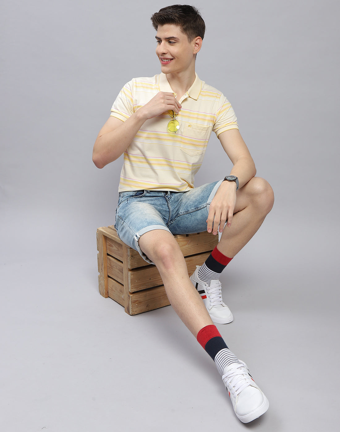 Men Yellow Stripe Polo Collar Half Sleeve T-Shirt