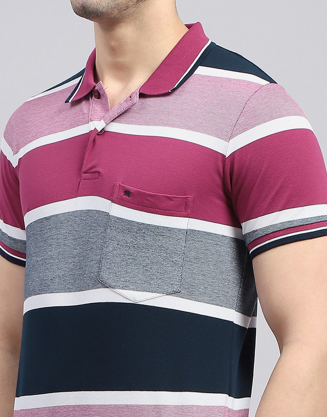 Men Red Stripe Polo Collar Half Sleeve T-Shirt