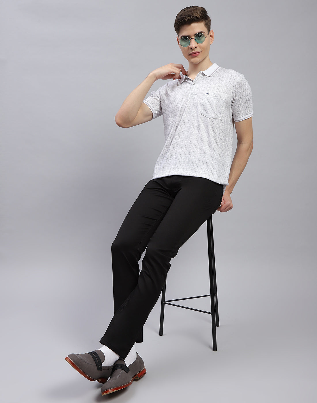 Men White Printed Polo Collar Half Sleeve T-Shirt
