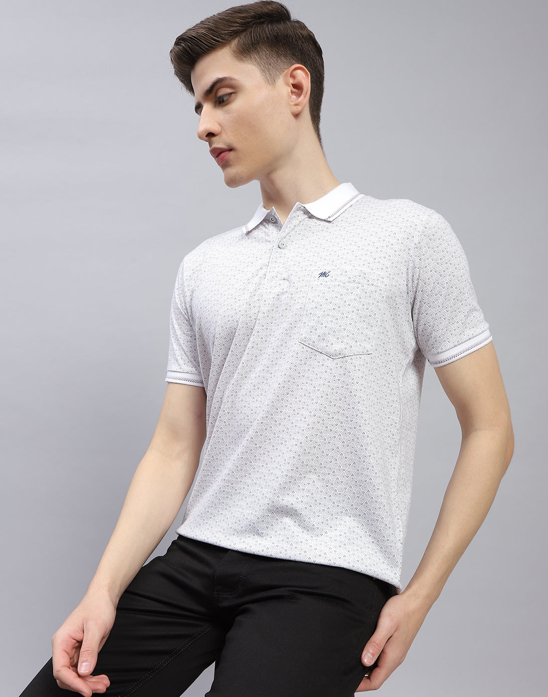 Buy Men White Printed Polo Collar Half Sleeve T-Shirt Online in
