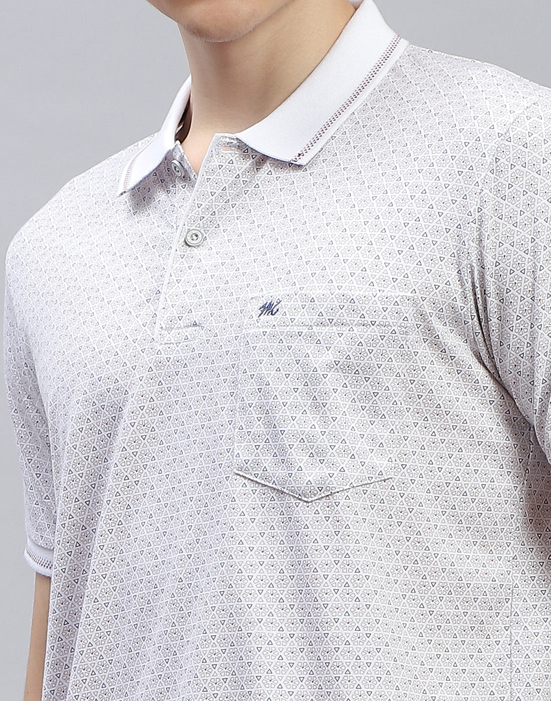 Men White Printed Polo Collar Half Sleeve T-Shirt