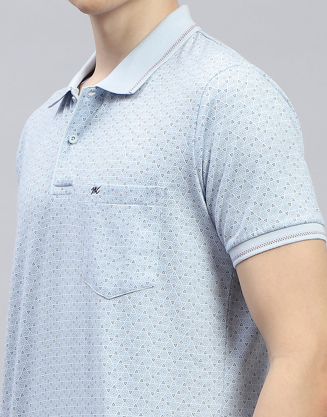 Men Blue Printed Polo Collar Half Sleeve T-Shirt