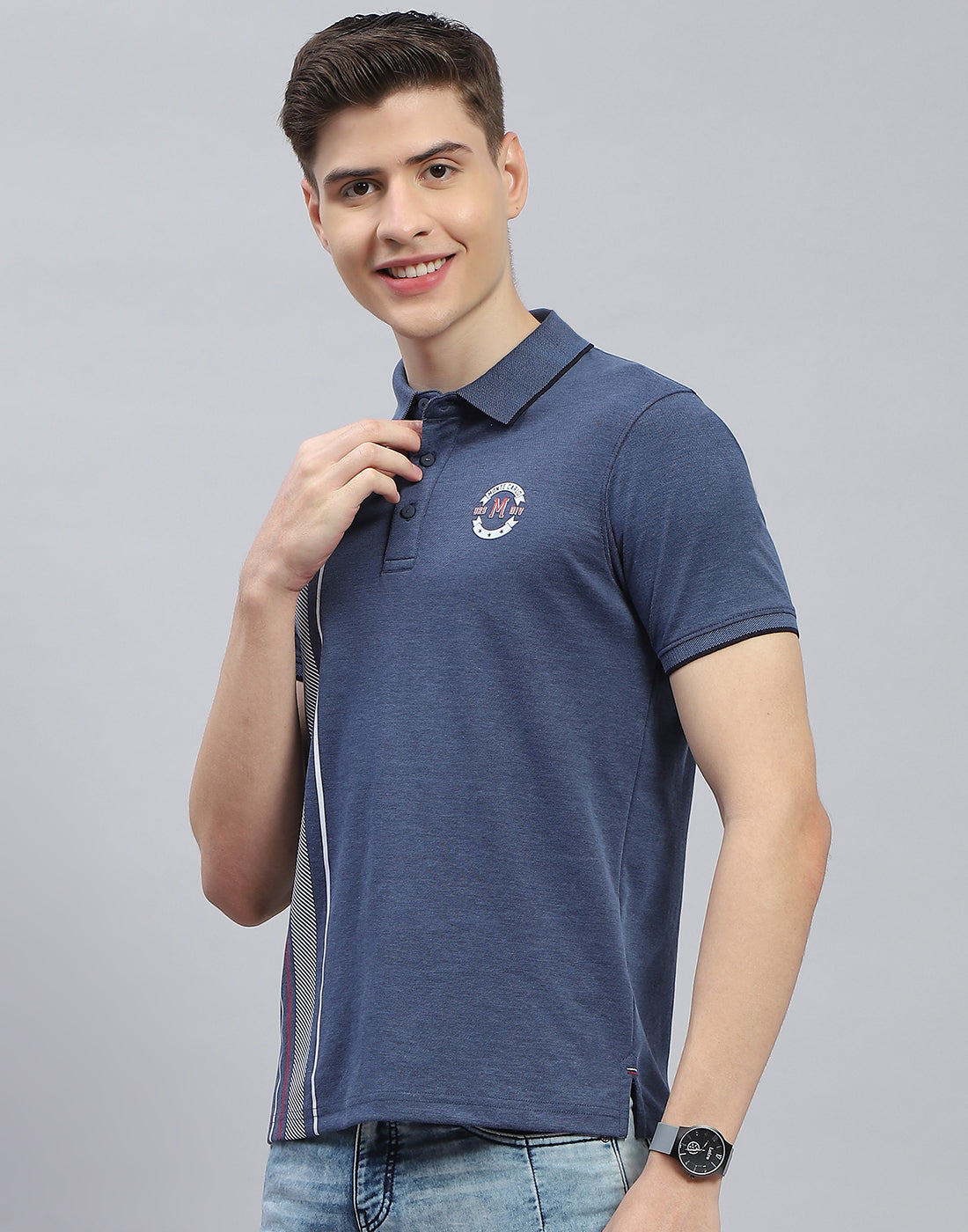 Men Navy Blue Solid Polo Collar Half Sleeve T-Shirt