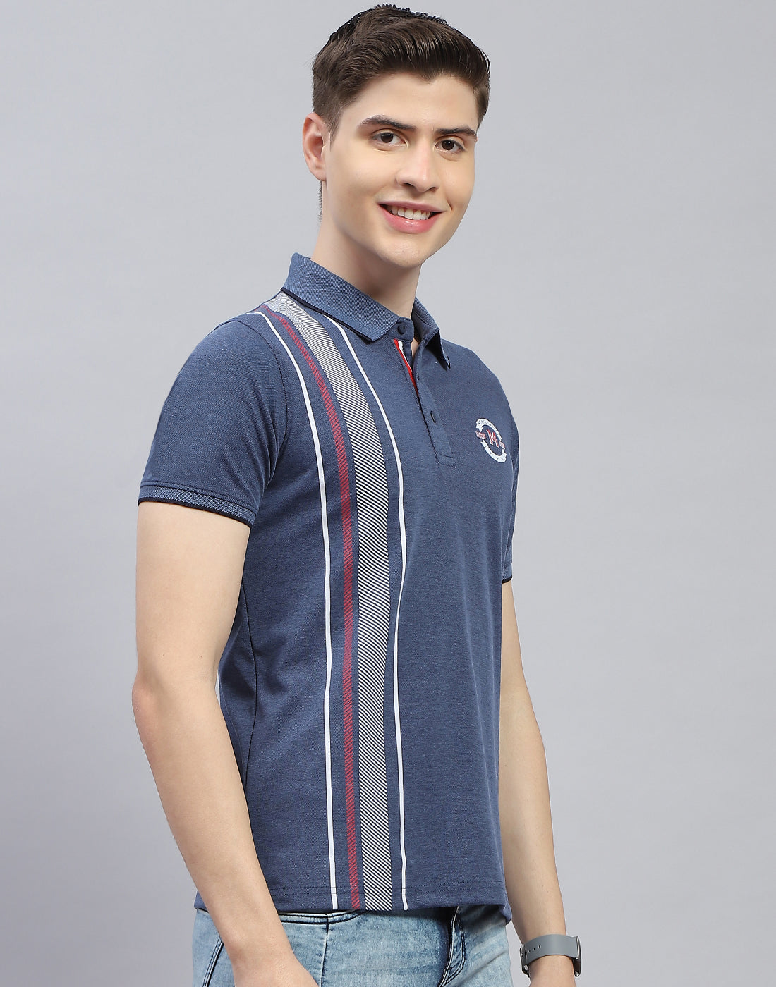 Men Navy Blue Solid Polo Collar Half Sleeve T-Shirt