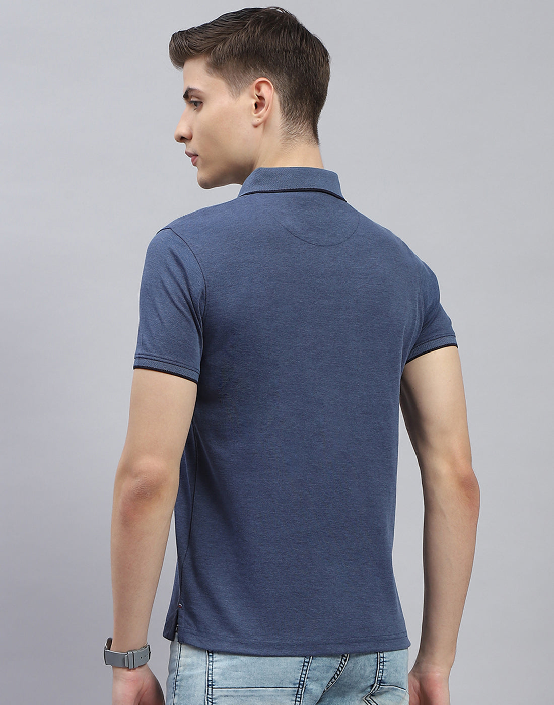 Men Navy Blue Solid Polo Collar Half Sleeve T-Shirt