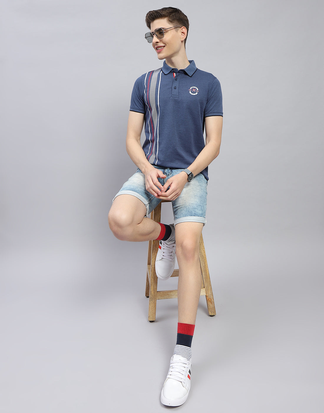 Men Navy Blue Solid Polo Collar Half Sleeve T-Shirt