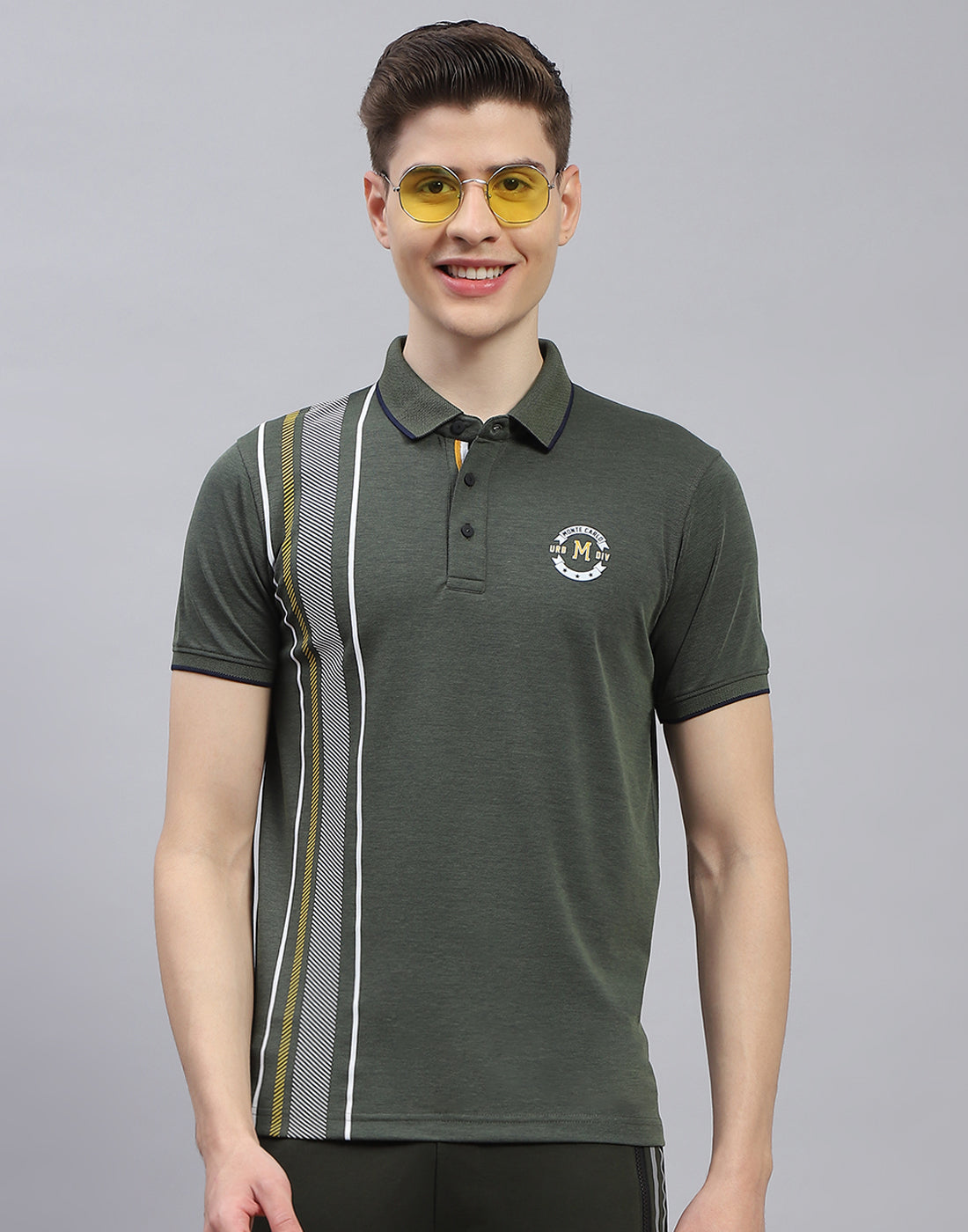 Men Olive Solid Polo Collar Half Sleeve T-Shirt
