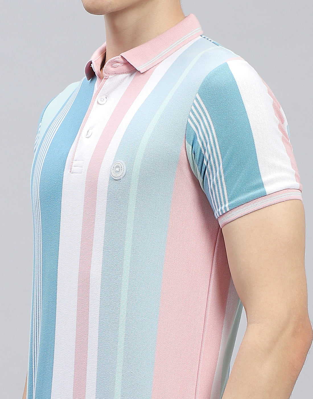 Men Pink Stripe Polo Collar Half Sleeve T-Shirt