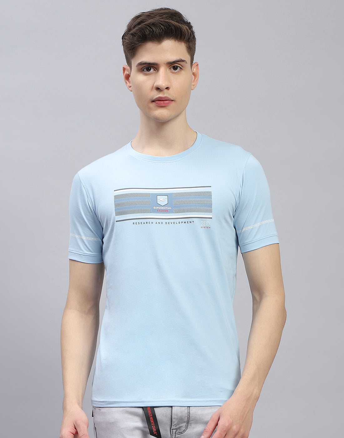 Men Blue Printed Round Neck Half Sleeve T-Shirt