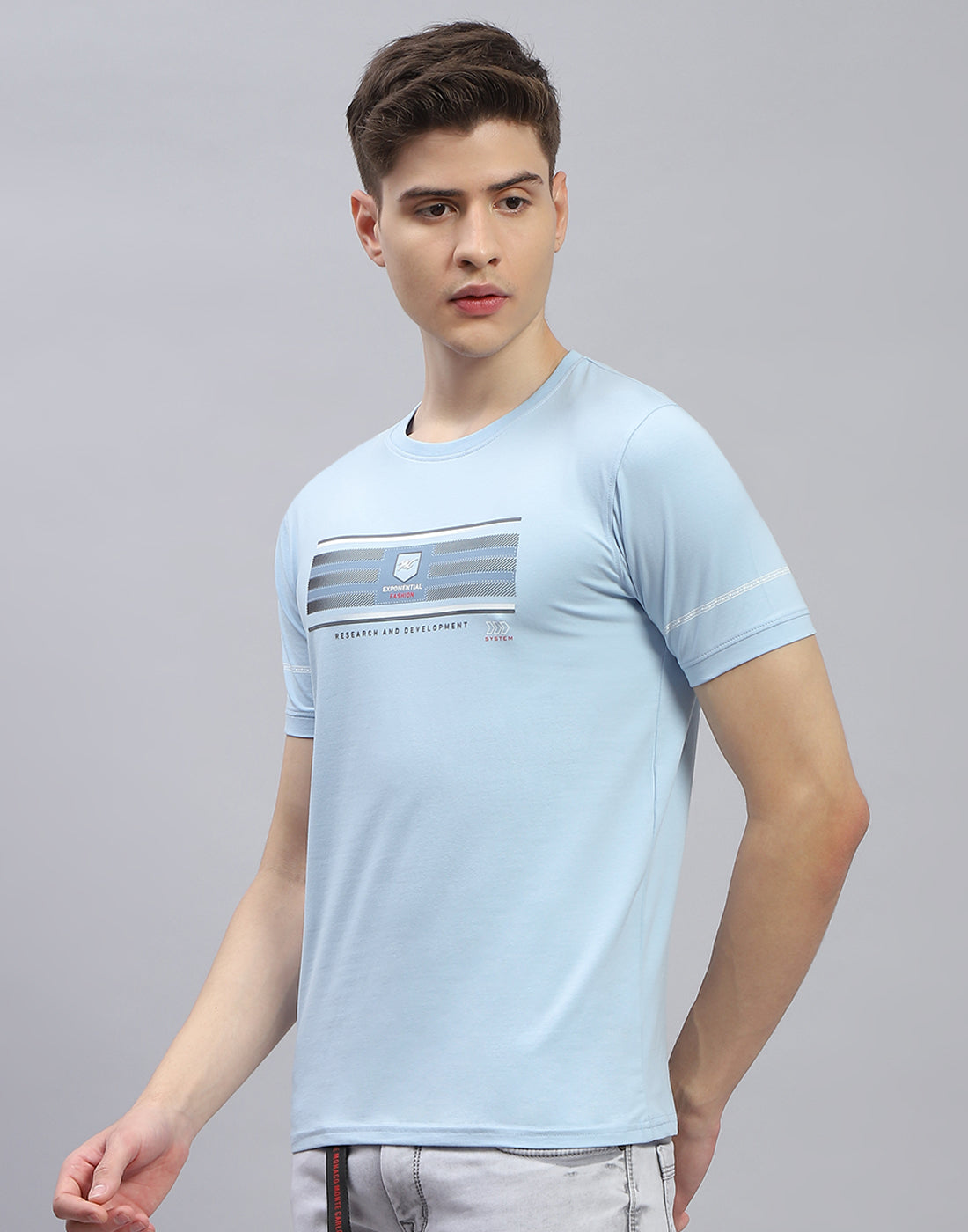 Men Blue Printed Round Neck Half Sleeve T-Shirt