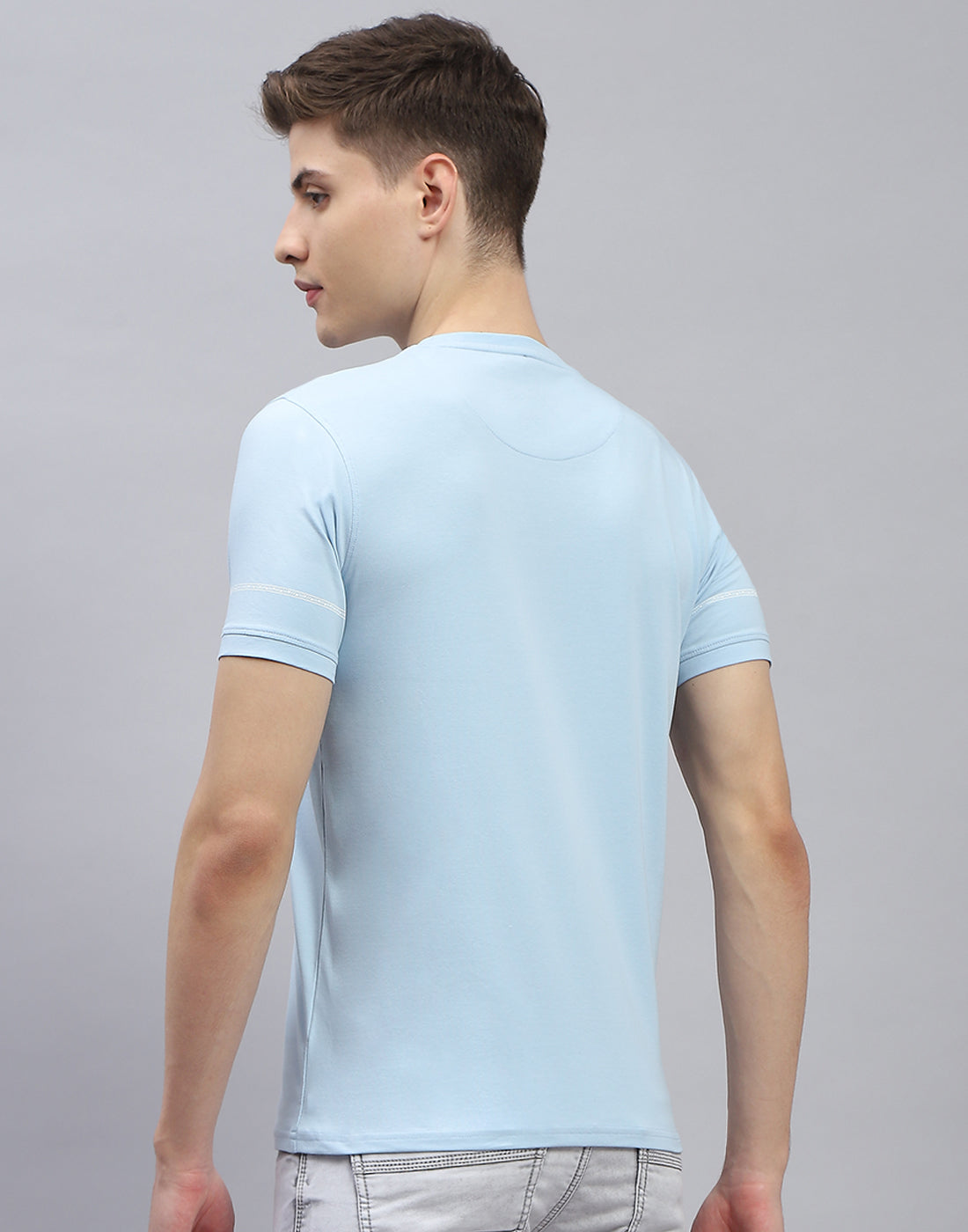 Men Blue Printed Round Neck Half Sleeve T-Shirt