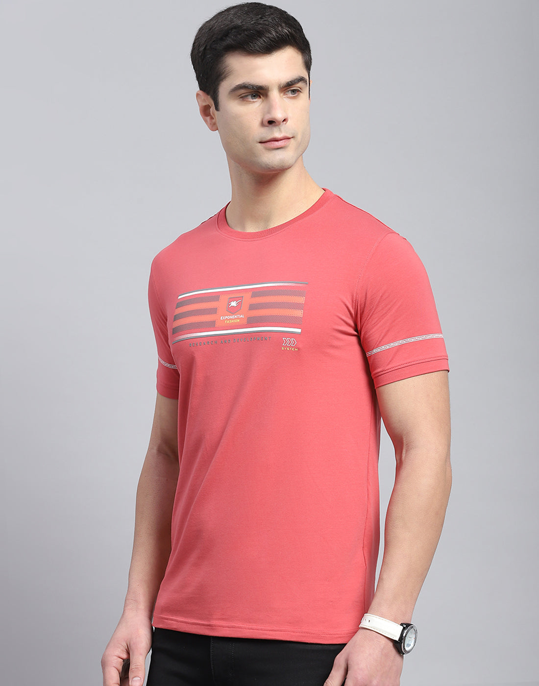Men Pink Printed Round Neck Half Sleeve T-Shirt