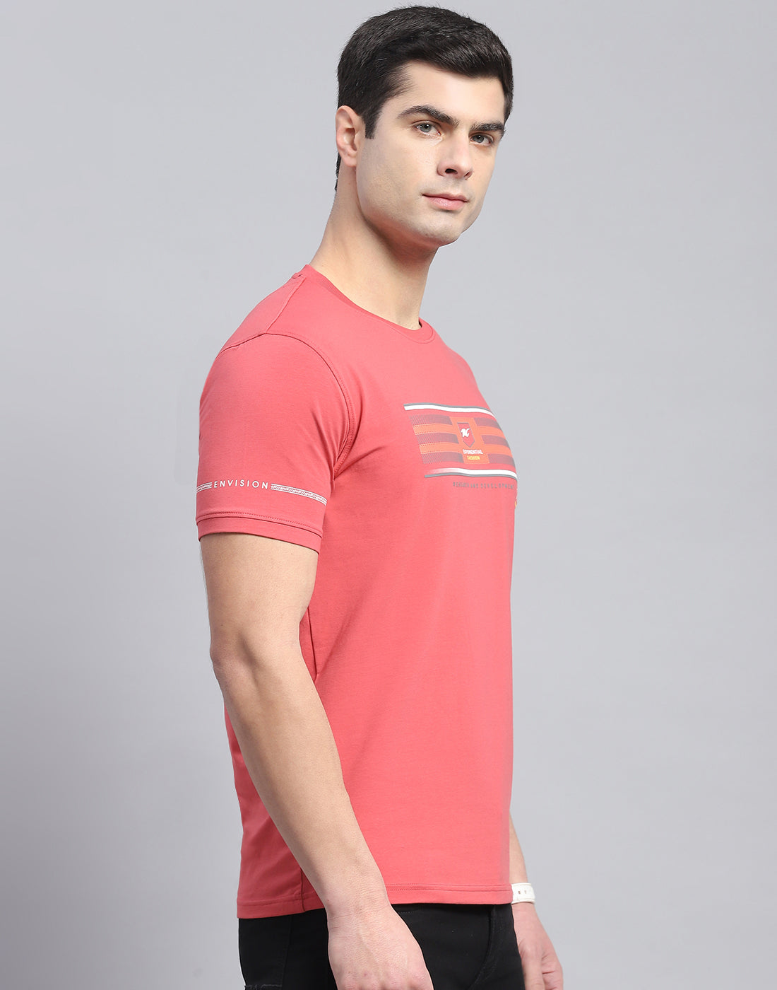 Men Pink Printed Round Neck Half Sleeve T-Shirt