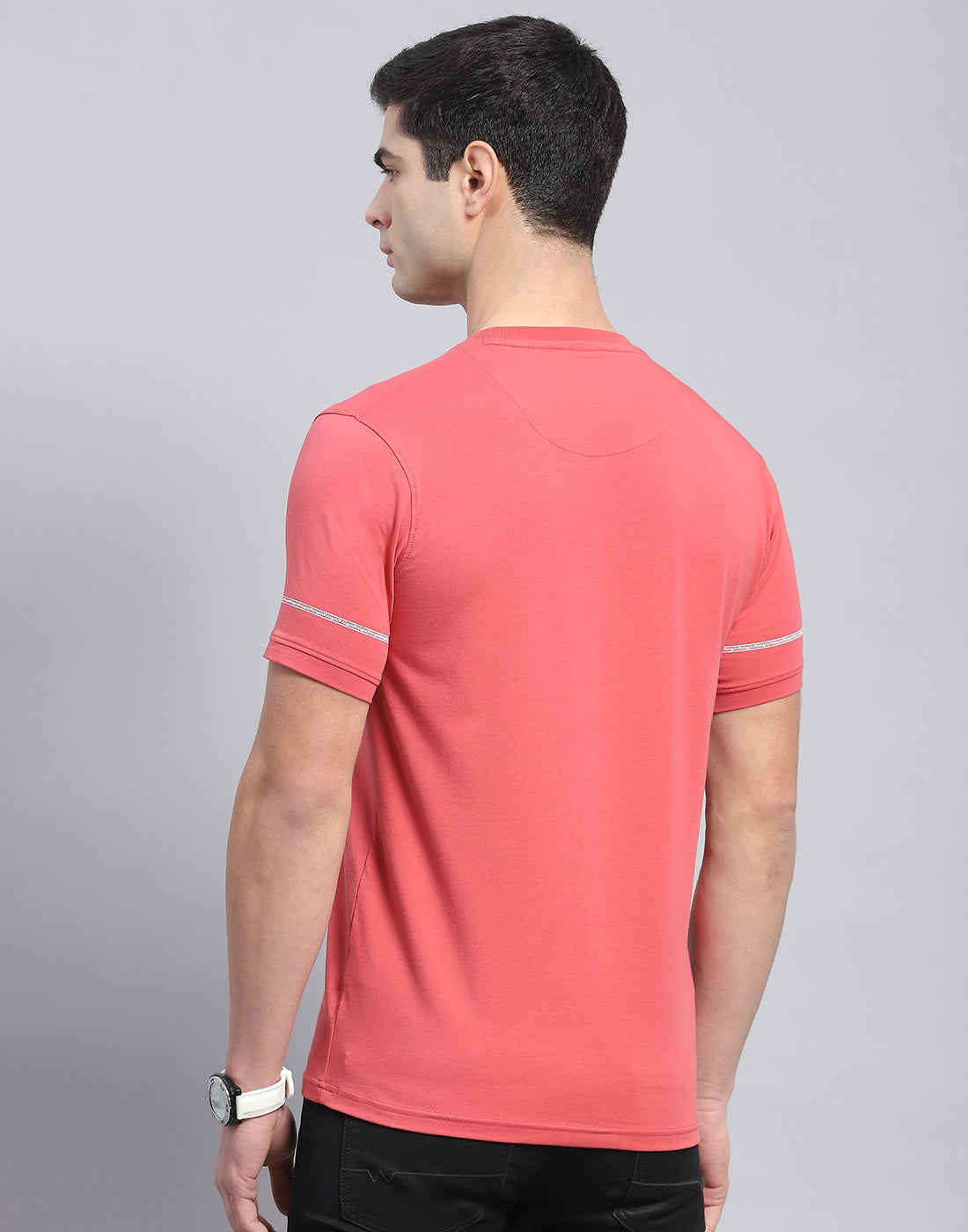 Men Pink Printed Round Neck Half Sleeve T-Shirt
