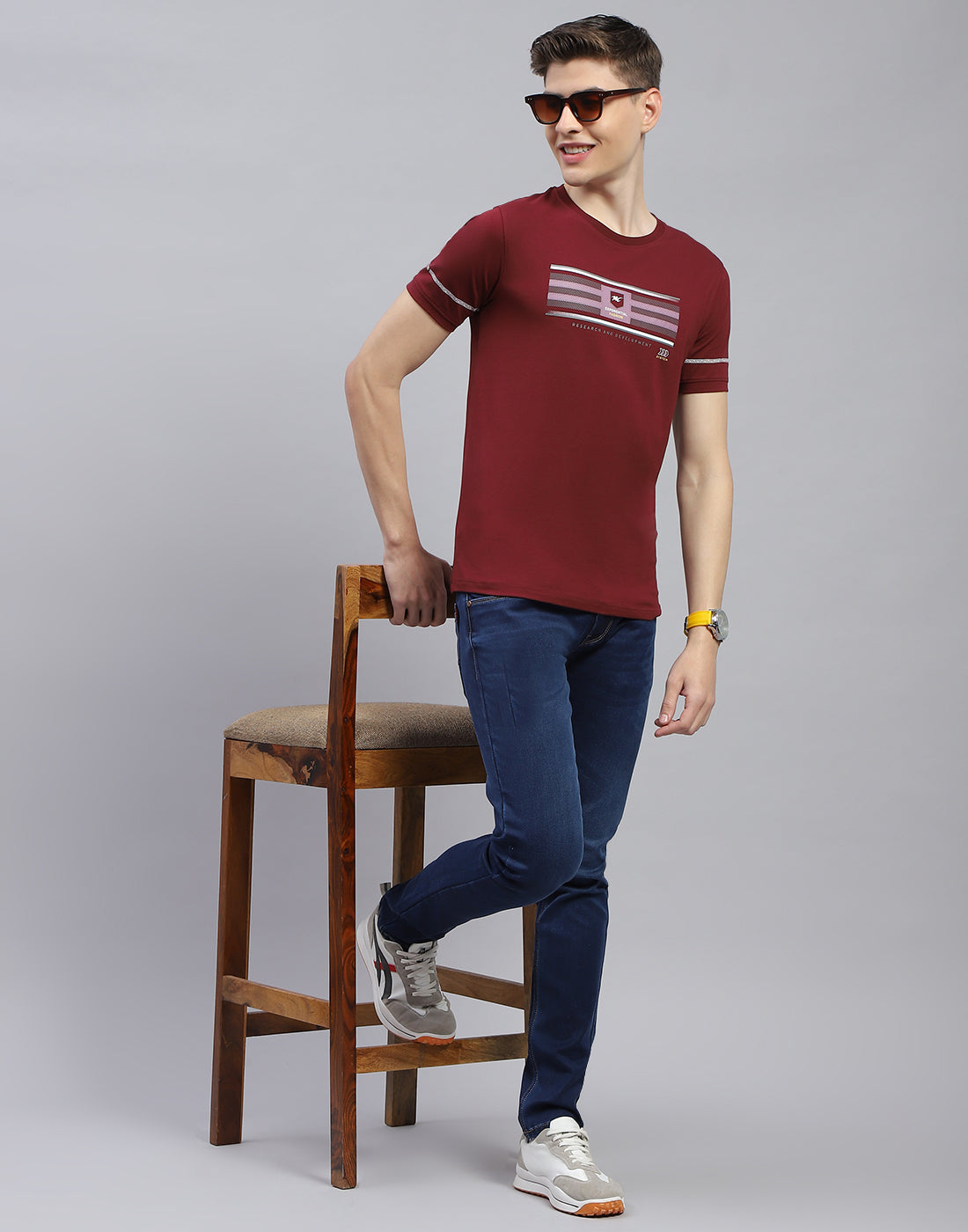 Men Maroon Printed Round Neck Half Sleeve T-Shirt