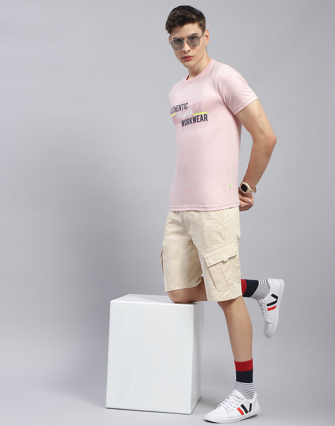 Men Pink Printed Round Neck Half Sleeve T-Shirt