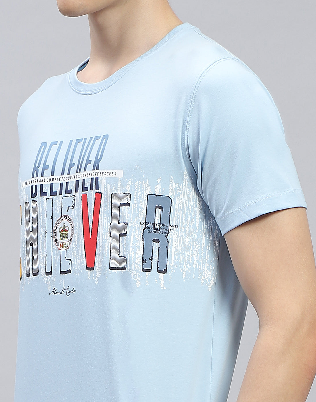 Men Blue Printed Round Neck Half Sleeve T-Shirt