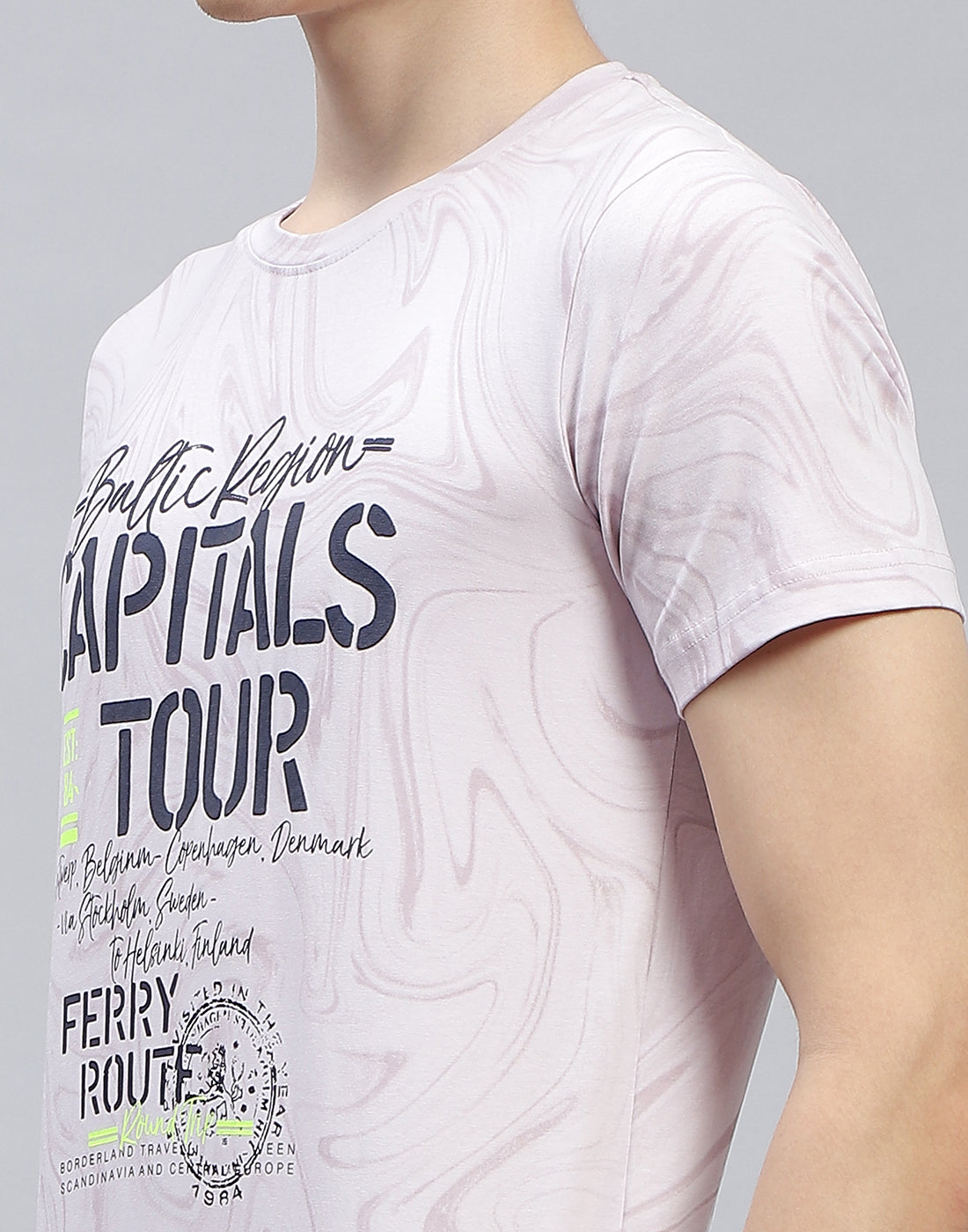 Men Blue Printed Round Neck Half Sleeve T-Shirt