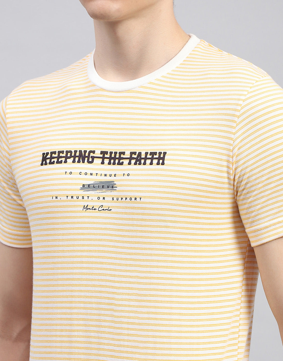 Men Yellow Printed Round Neck Half Sleeve T-Shirt