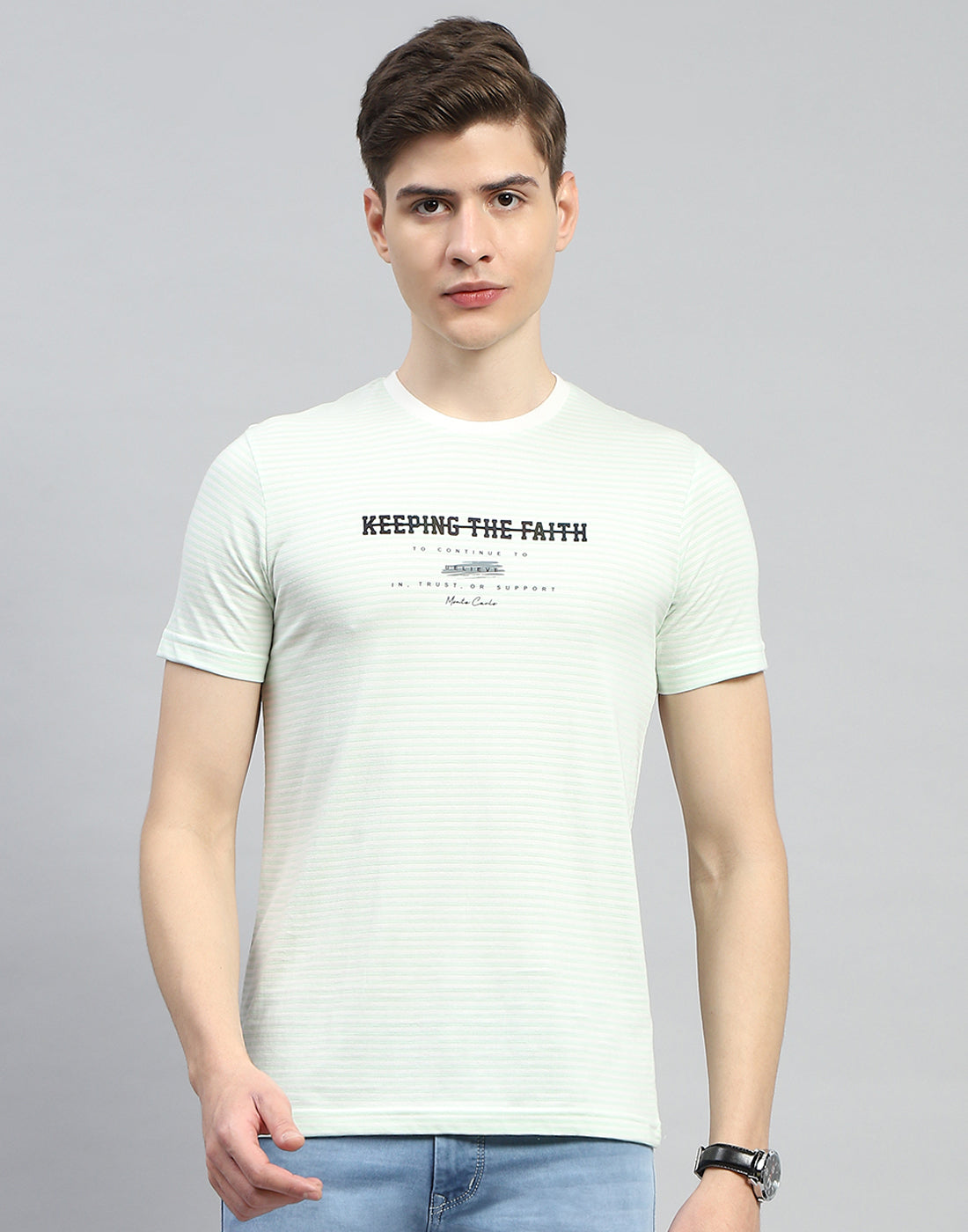 Men Green Printed Round Neck Half Sleeve T-Shirt