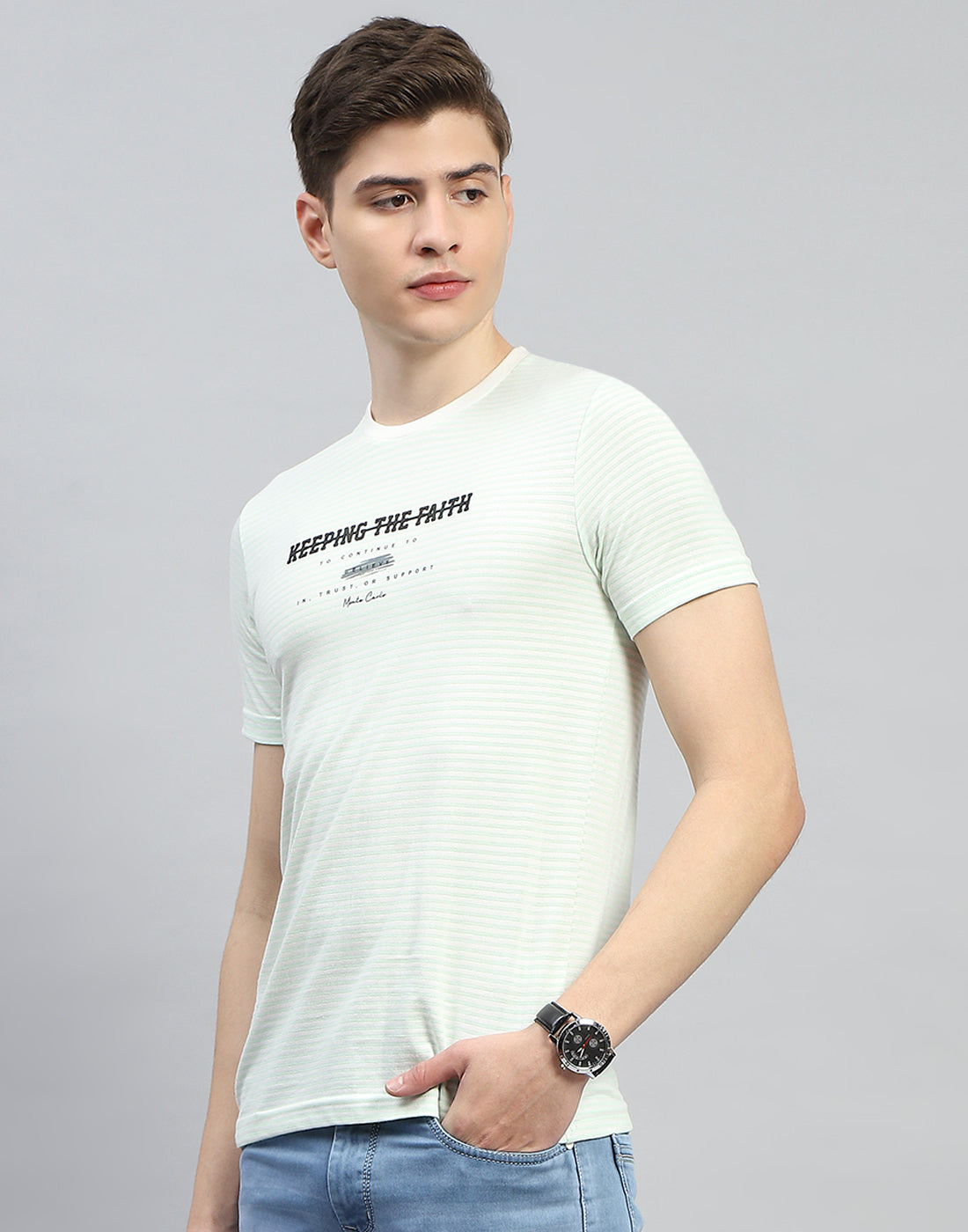 Men Green Printed Round Neck Half Sleeve T-Shirt