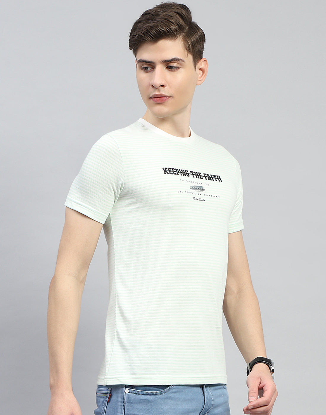 Men Green Printed Round Neck Half Sleeve T-Shirt