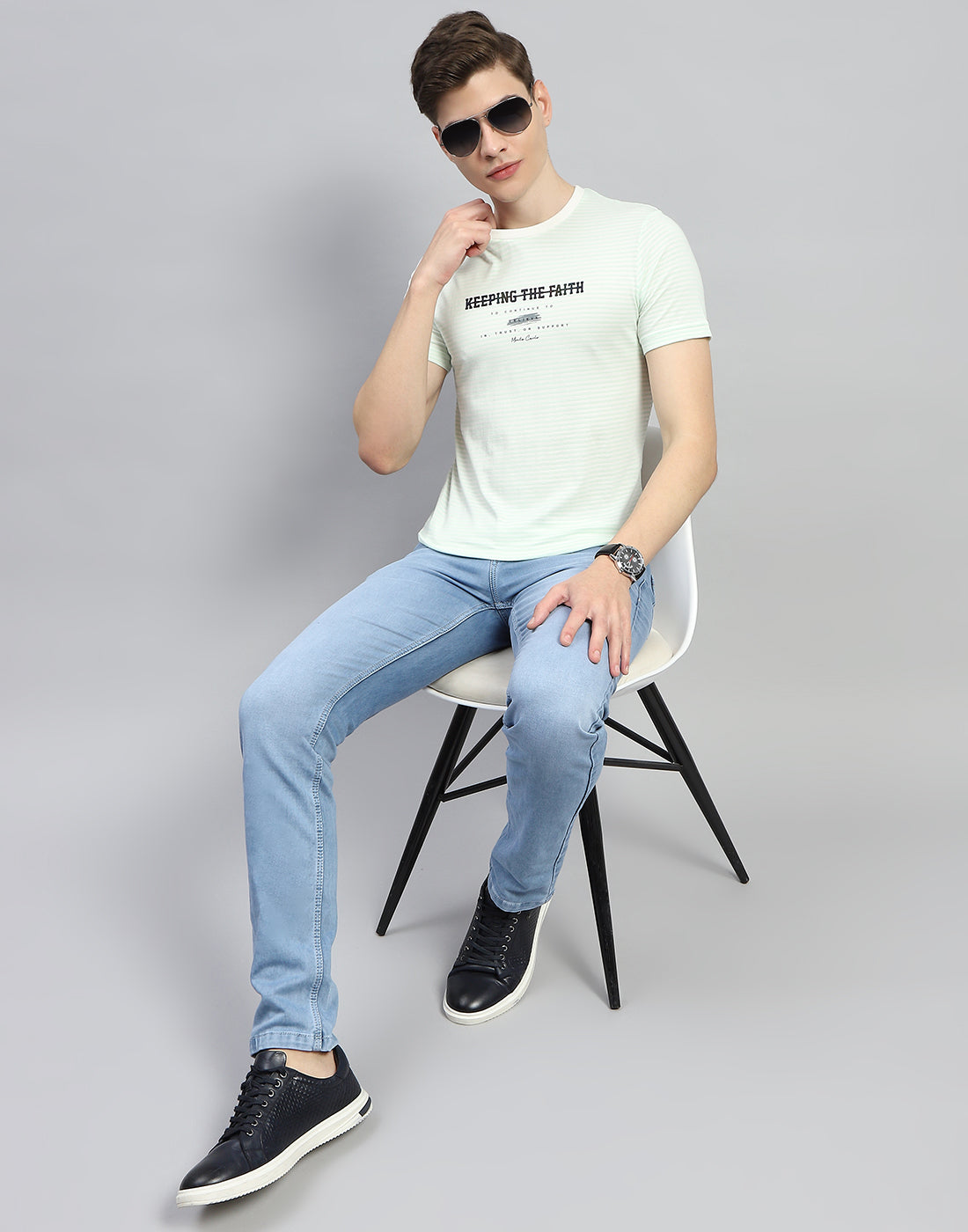 Men Green Printed Round Neck Half Sleeve T-Shirt