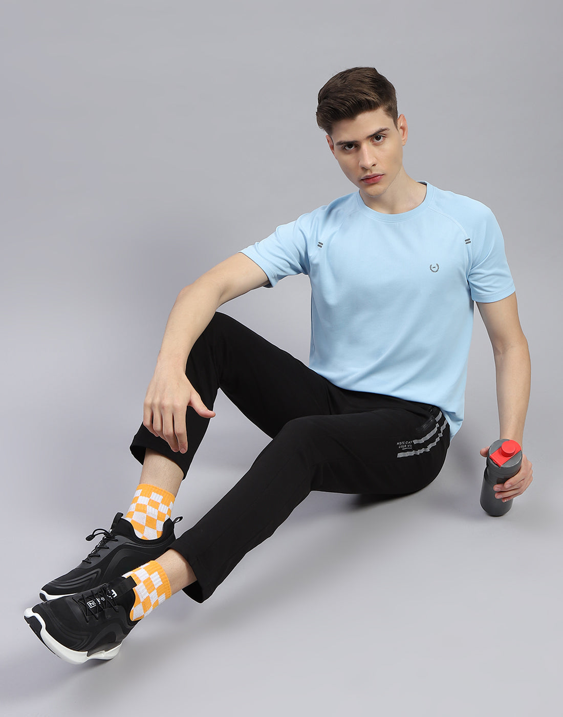 Men Blue Printed Round Neck Half Sleeve T-Shirt