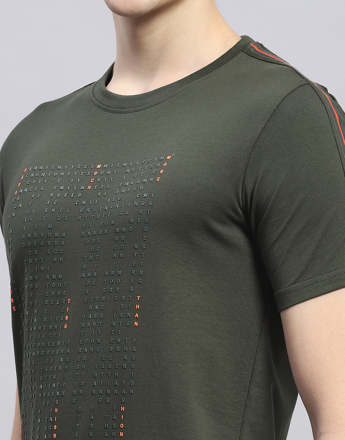 Men Olive Printed Round Neck Half Sleeve T-Shirt