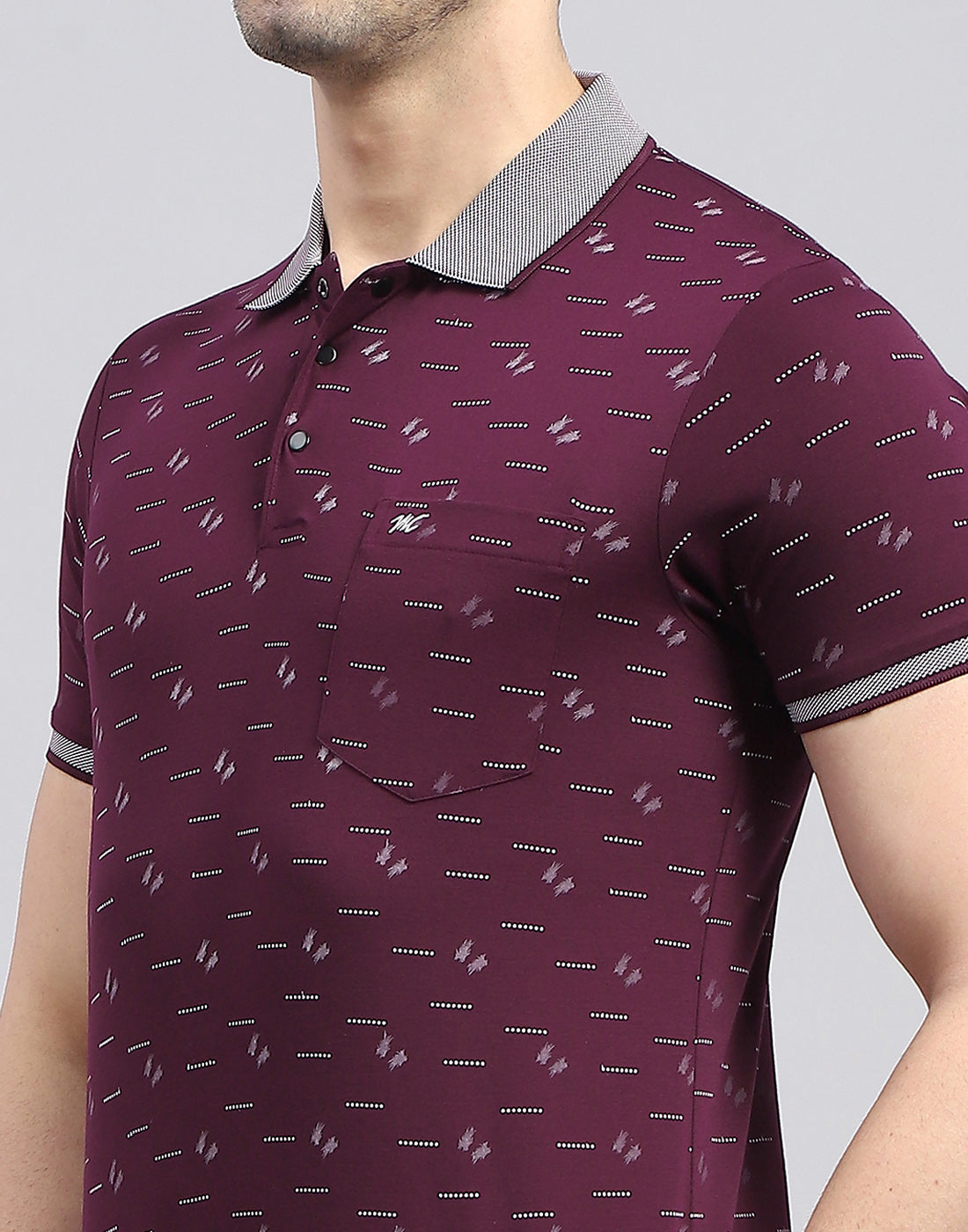 Men Burgundy Printed Polo Collar Half Sleeve T-Shirt