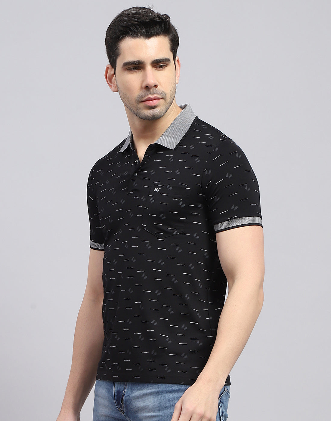 Men Black Printed Polo Collar Half Sleeve T-Shirt