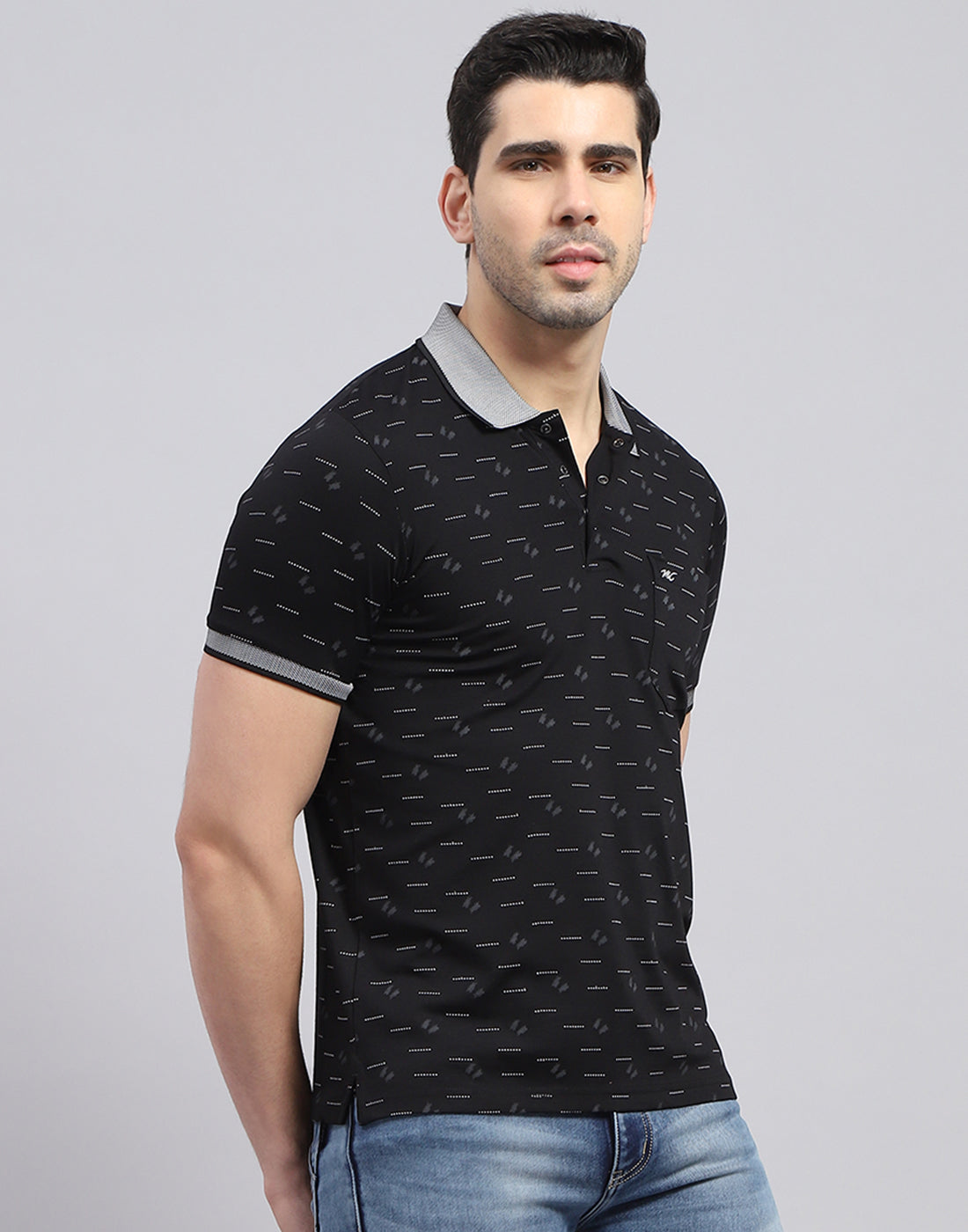 Men Black Printed Polo Collar Half Sleeve T-Shirt