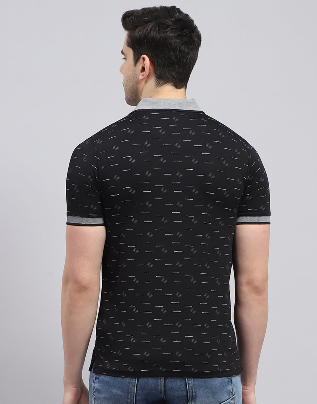 Men Black Printed Polo Collar Half Sleeve T-Shirt