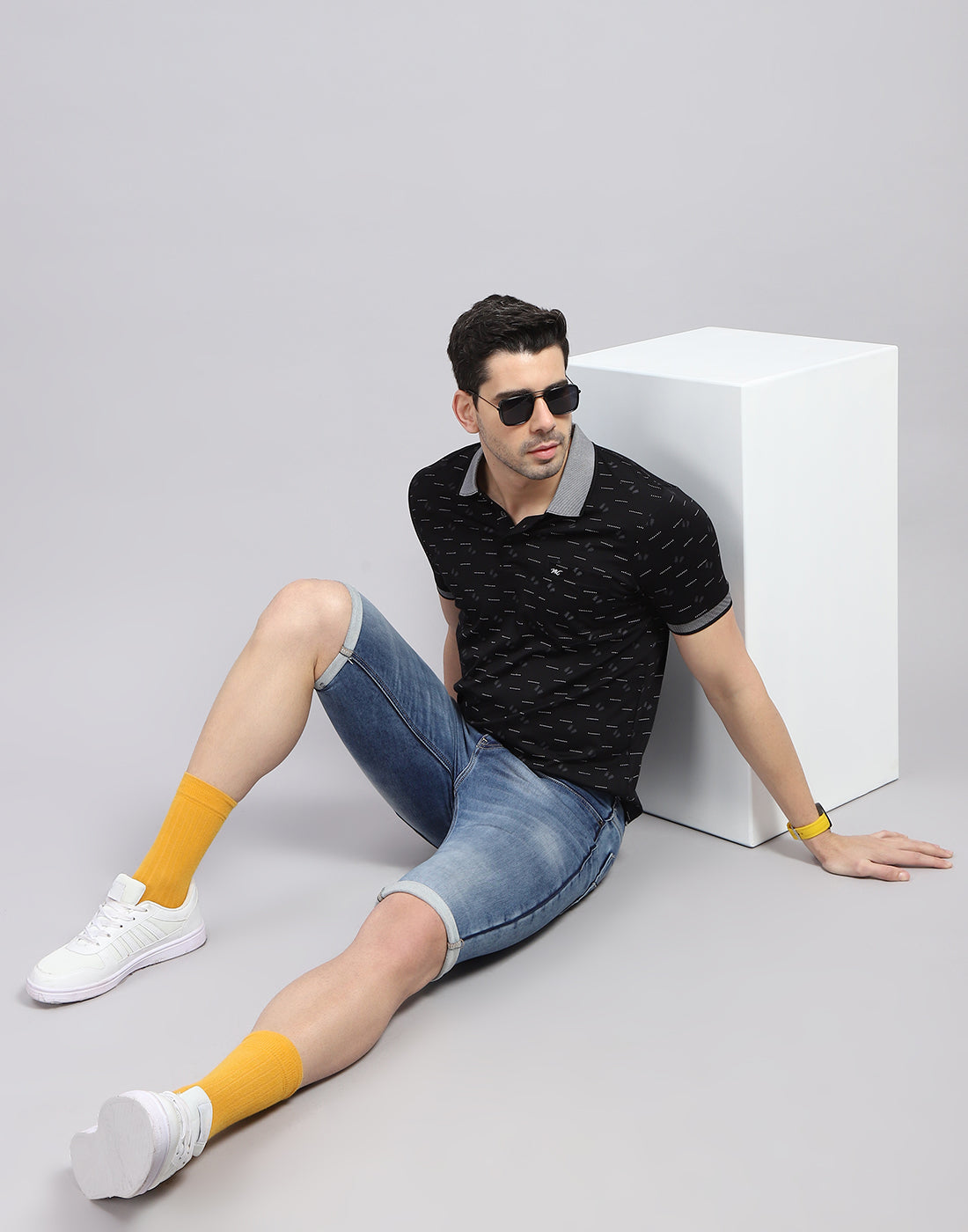 Men Black Printed Polo Collar Half Sleeve T-Shirt