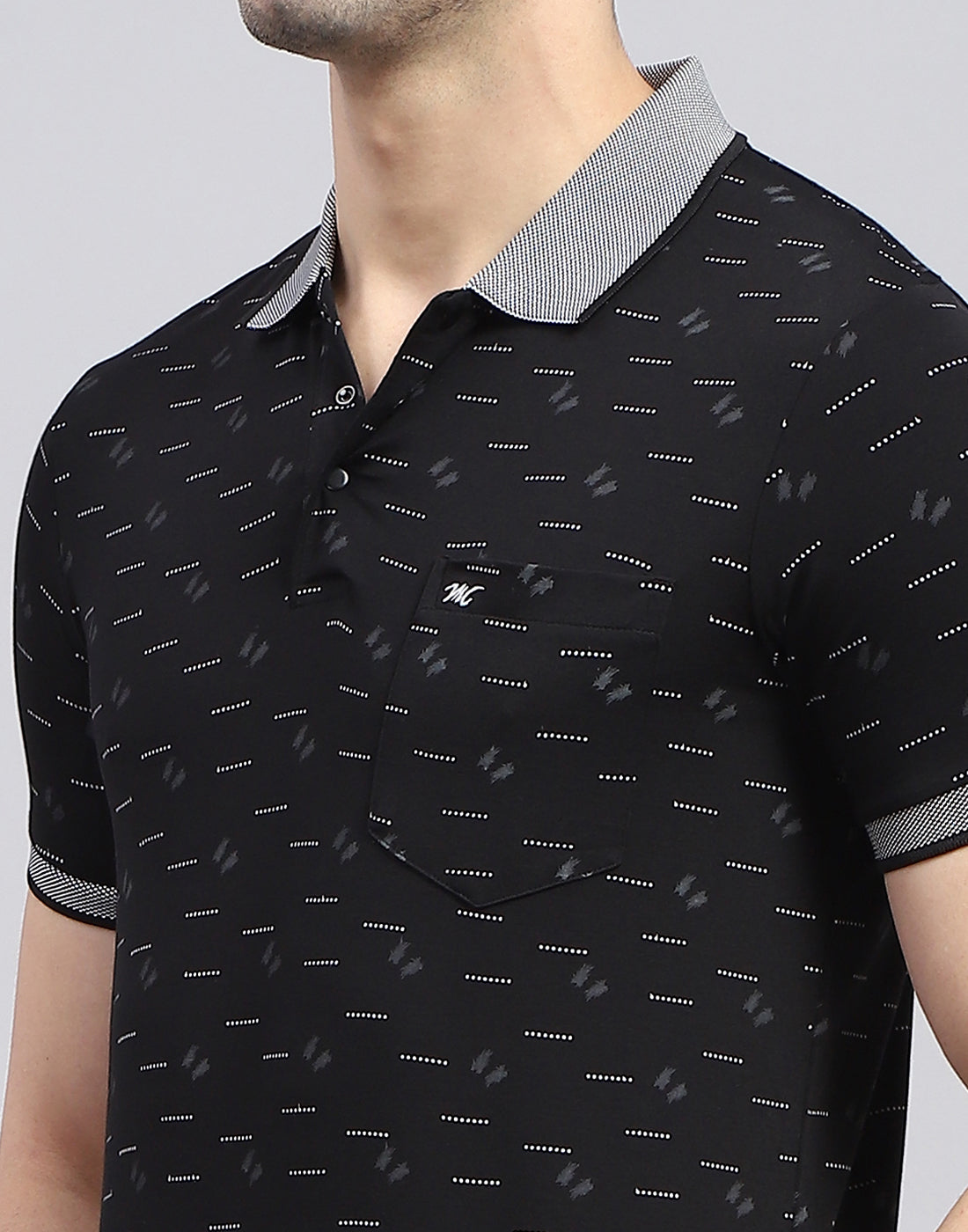 Men Black Printed Polo Collar Half Sleeve T-Shirt
