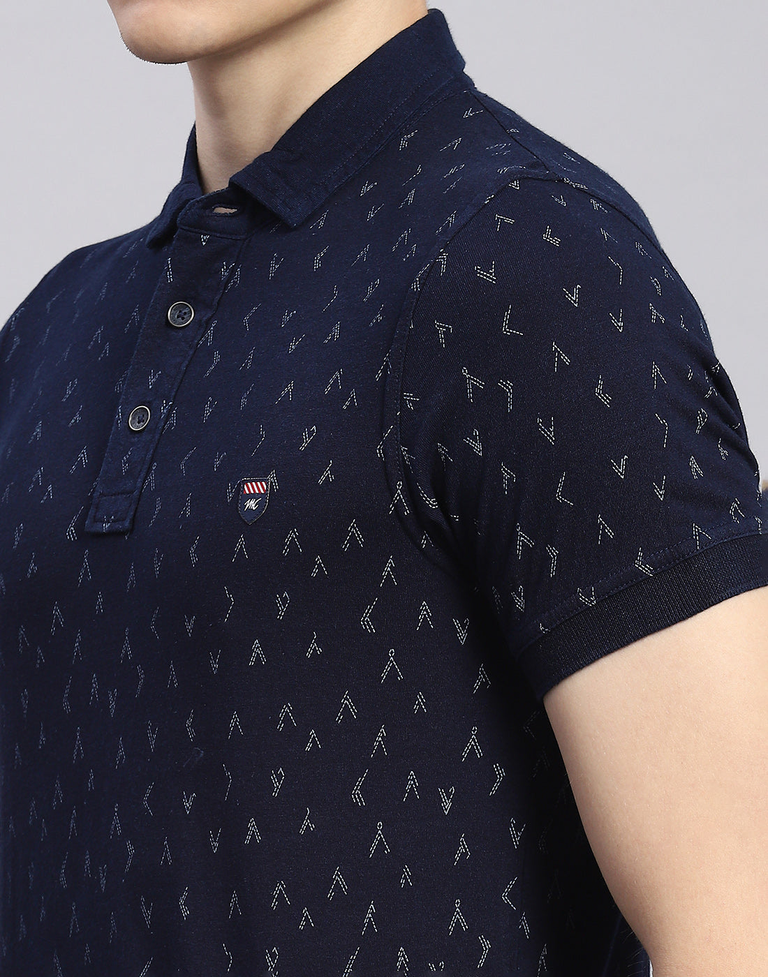 Men Navy Blue Printed Polo Collar Half Sleeve T-Shirt