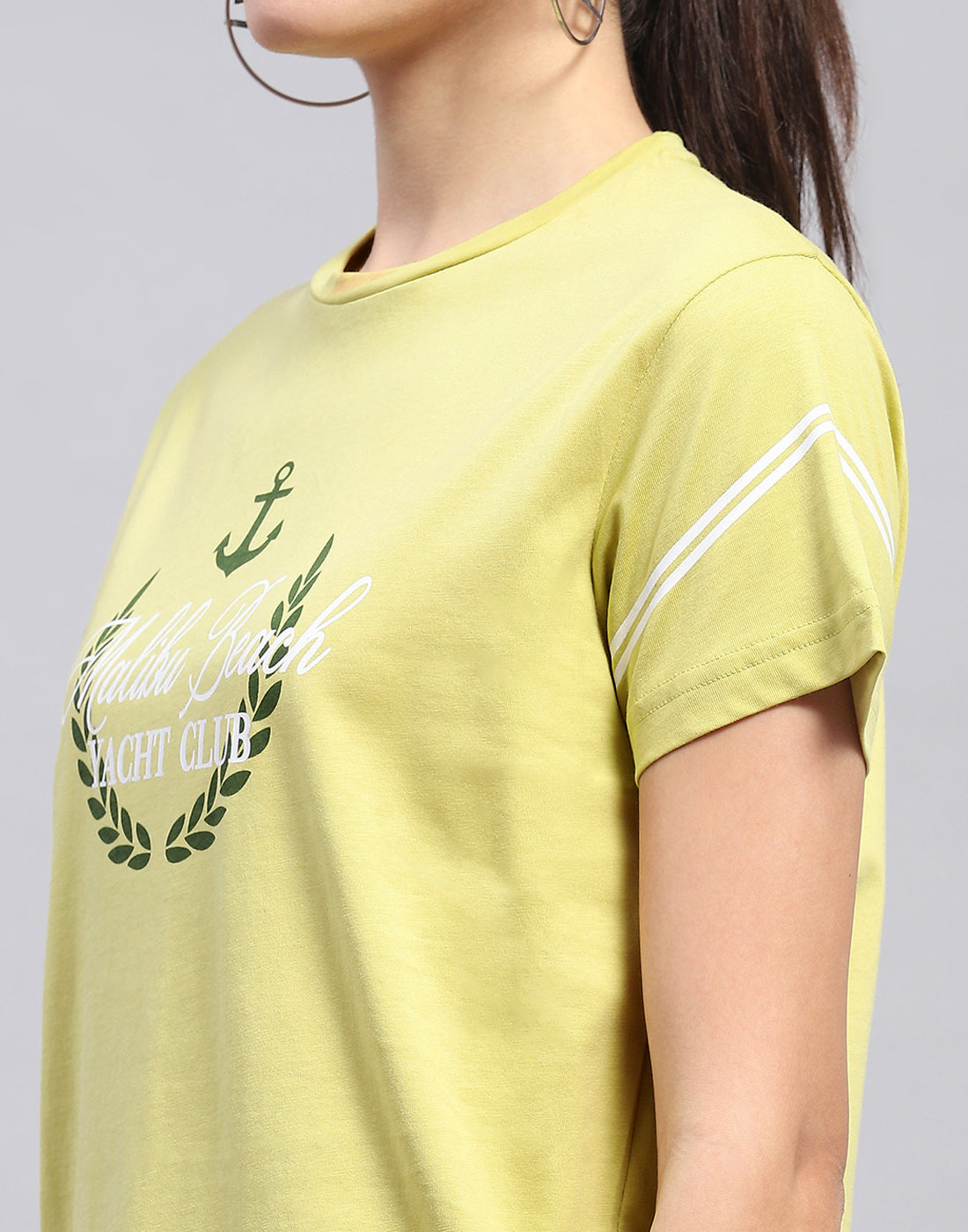 Women Lime Green Printed Round Neck Half Sleeve Top