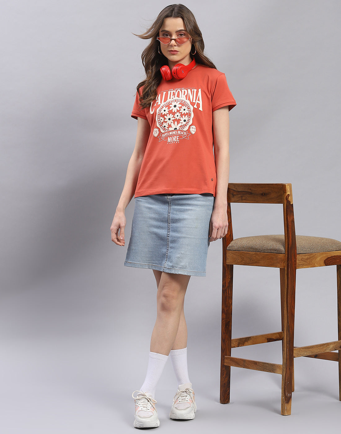 Women Rust Printed Round Neck Half Sleeve Top