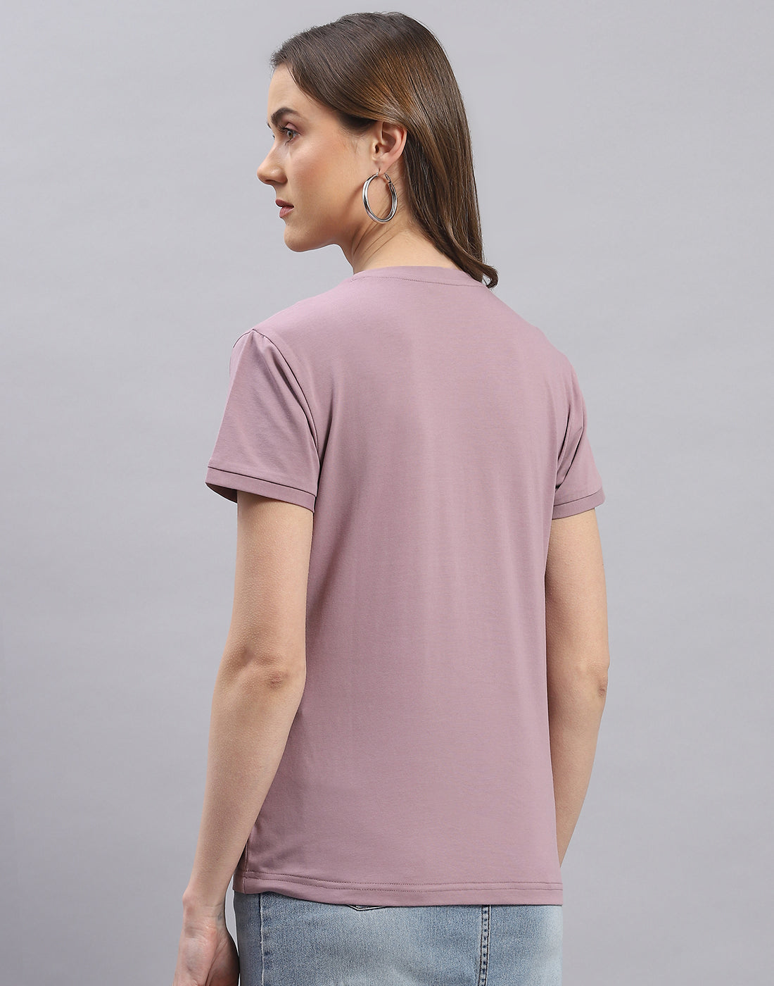 Women Mauve Printed Round Neck Half Sleeve Top