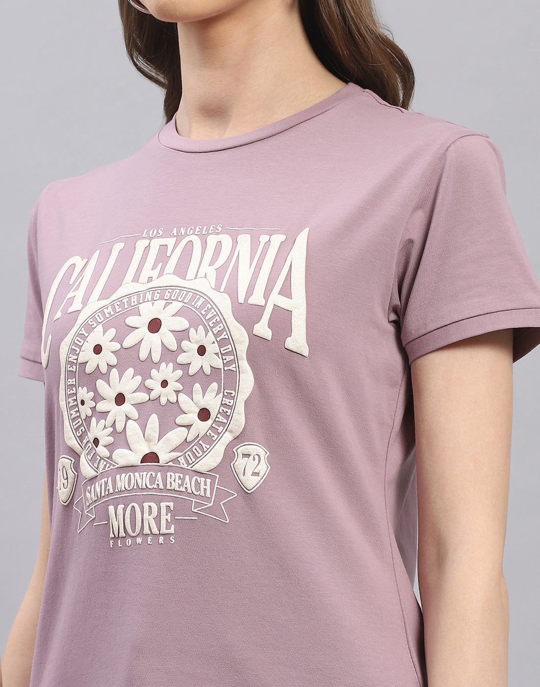 Women Mauve Printed Round Neck Half Sleeve Top