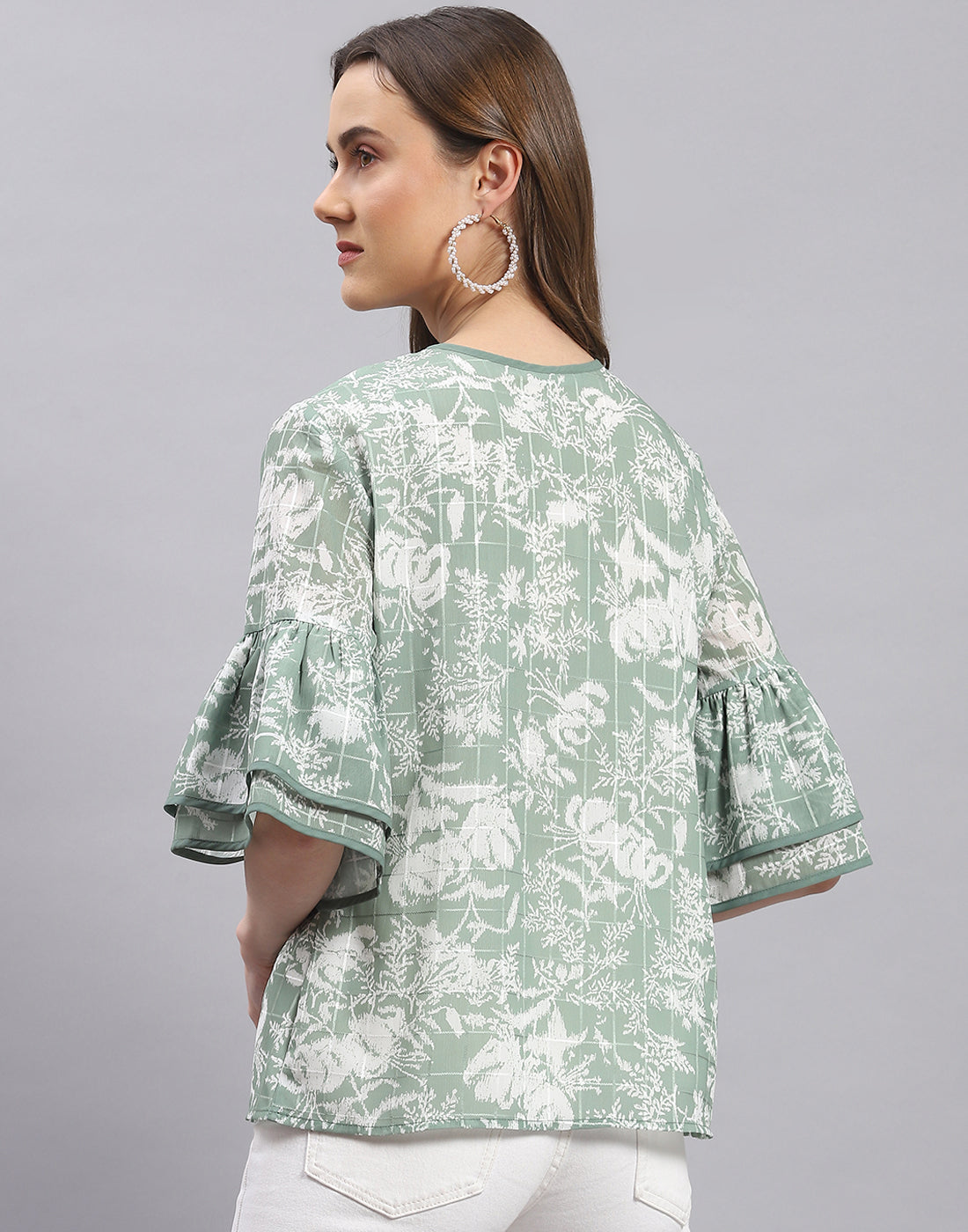 Women Green Printed Round Neck Half Sleeve Top