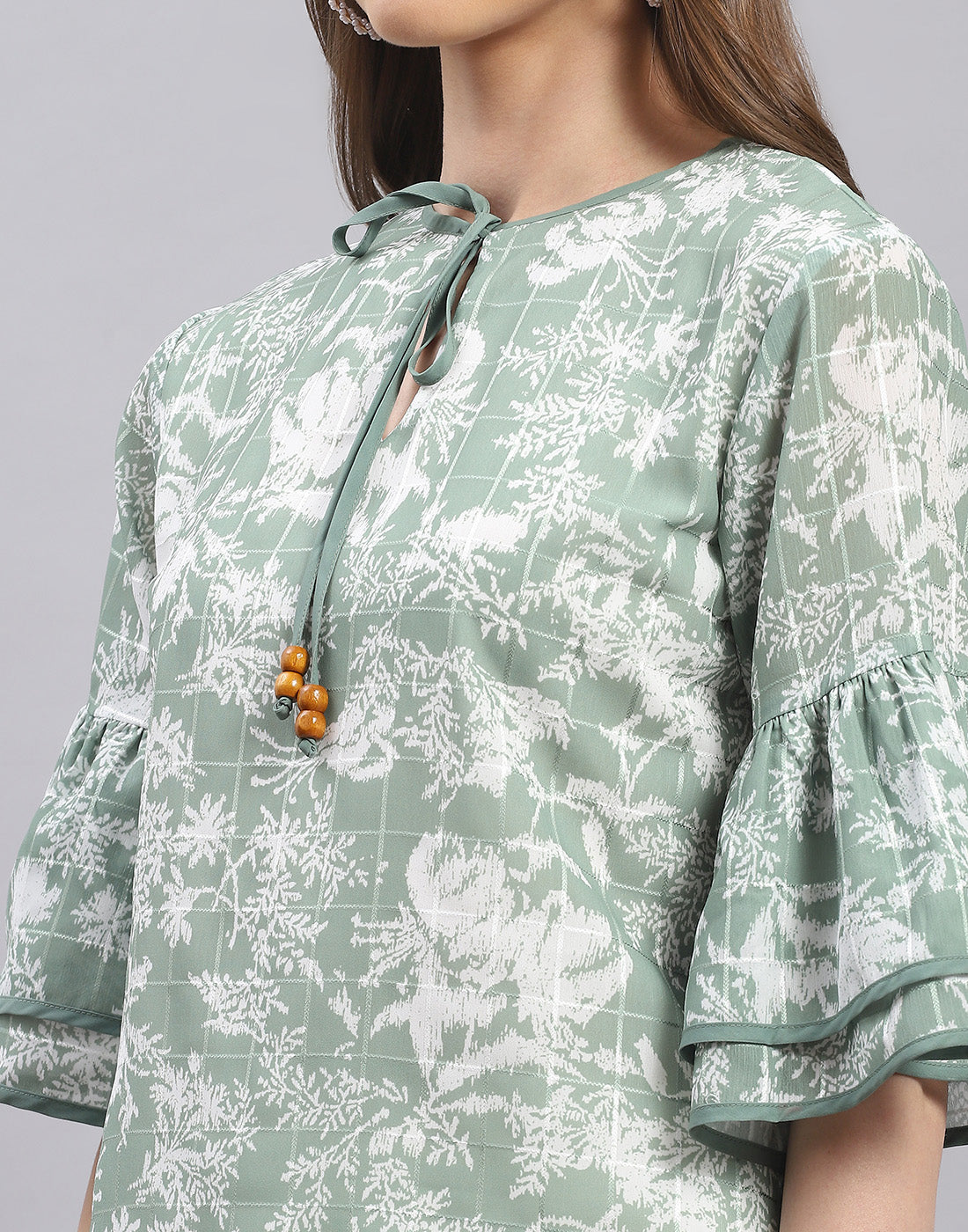 Women Green Printed Round Neck Half Sleeve Top