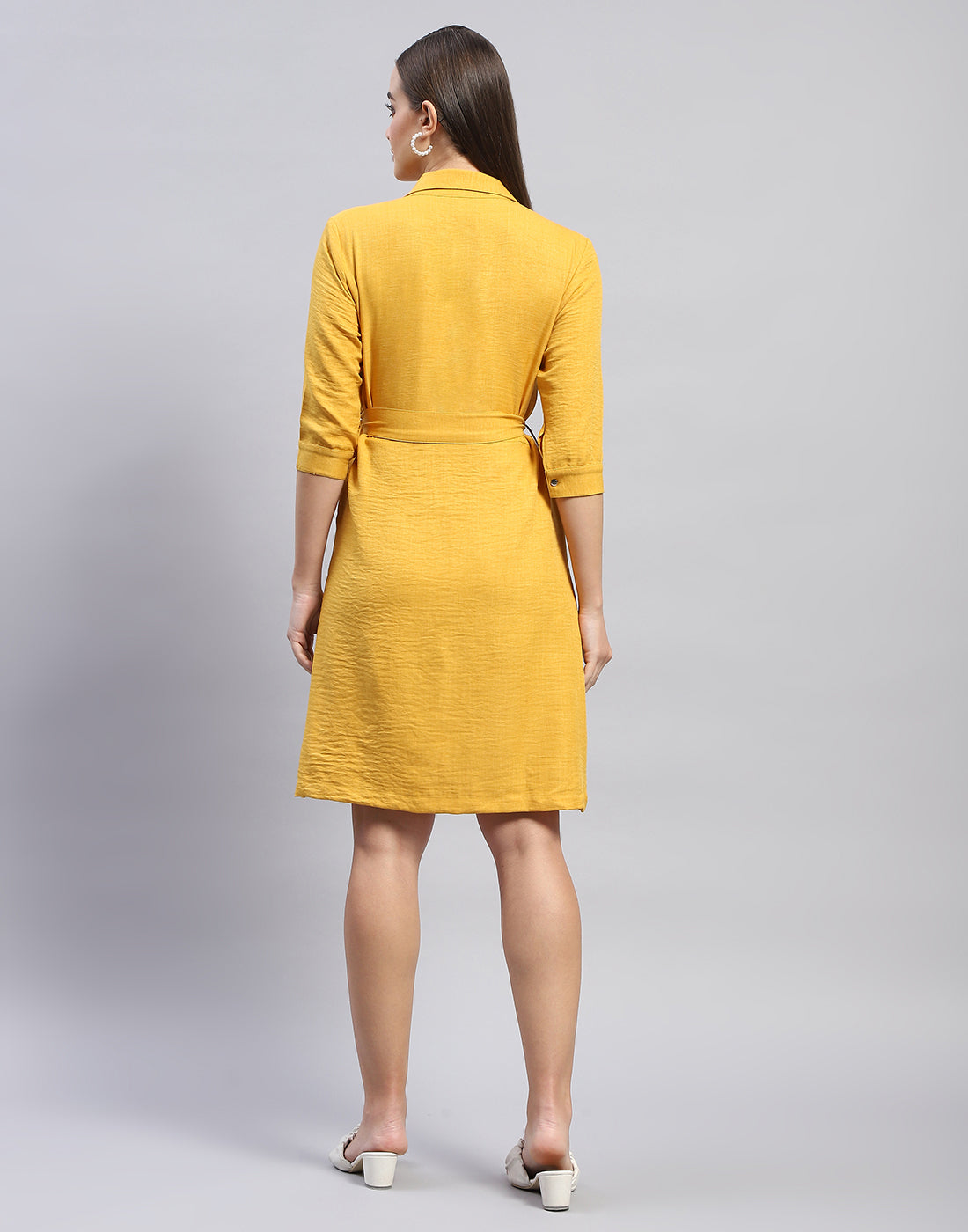 Women Yellow Solid Collar Neck Tunic