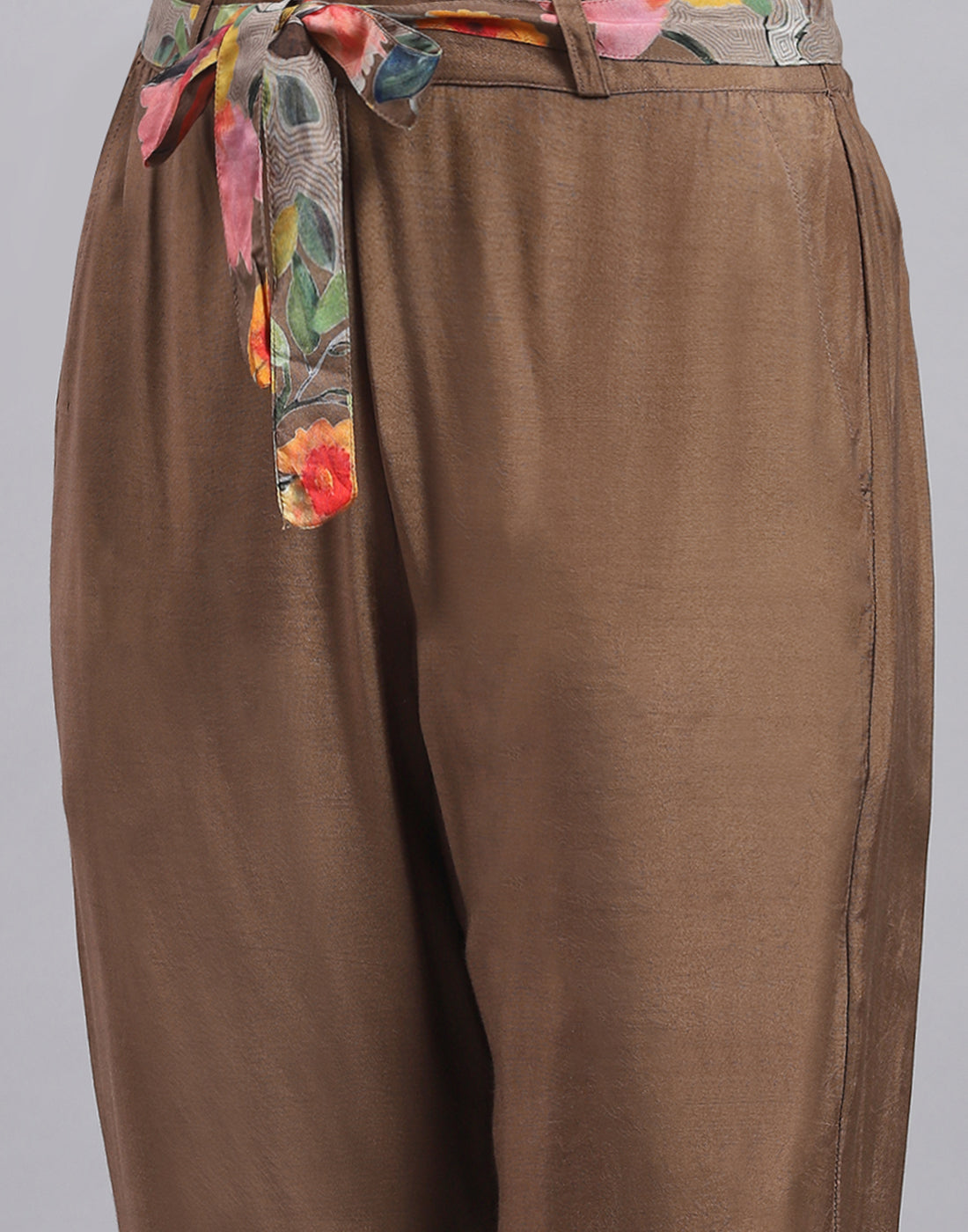 Women Brown Printed Mandarin Collar Half Sleeve Cords Set