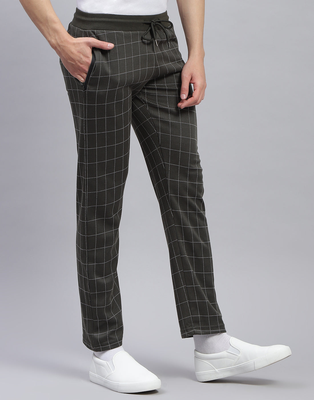 Men Olive Check Regular Fit Lower