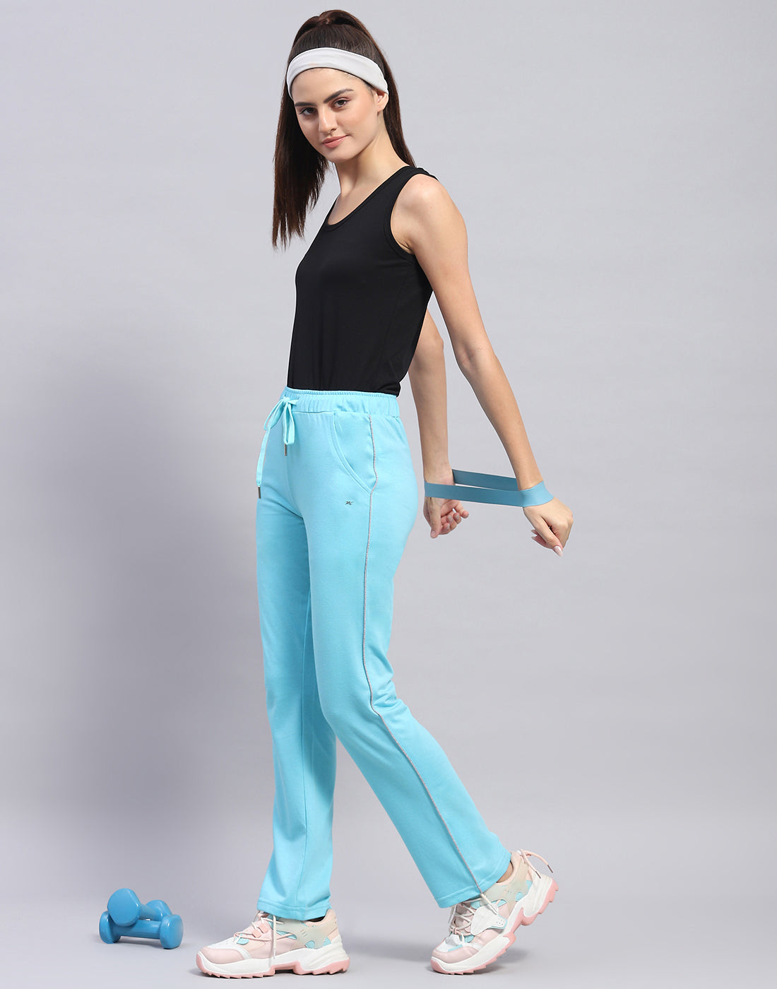 Women Turquoise Blue Solid Regular Fit Lower